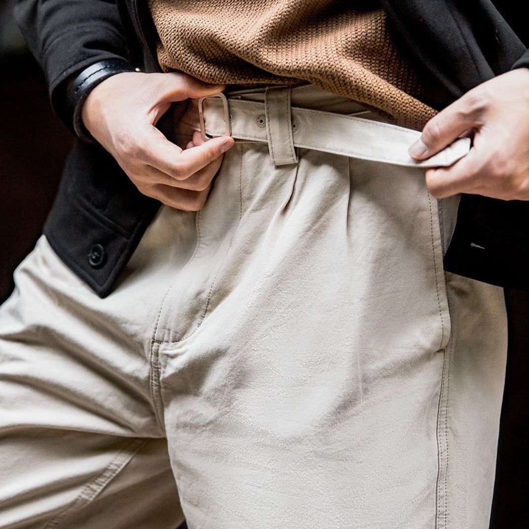 Double pleated cotton trousers