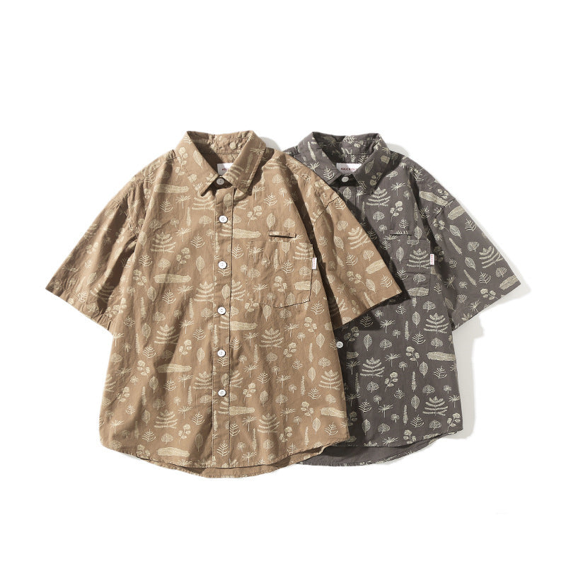Plant and flower print long sleeve shirt