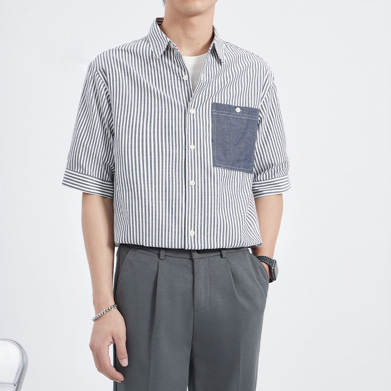 Luxurious striped short sleeve work shirt