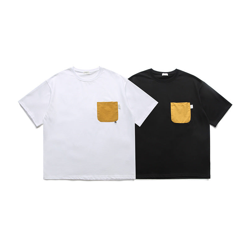 Color-coordinated short-sleeved T-shirt with pocket