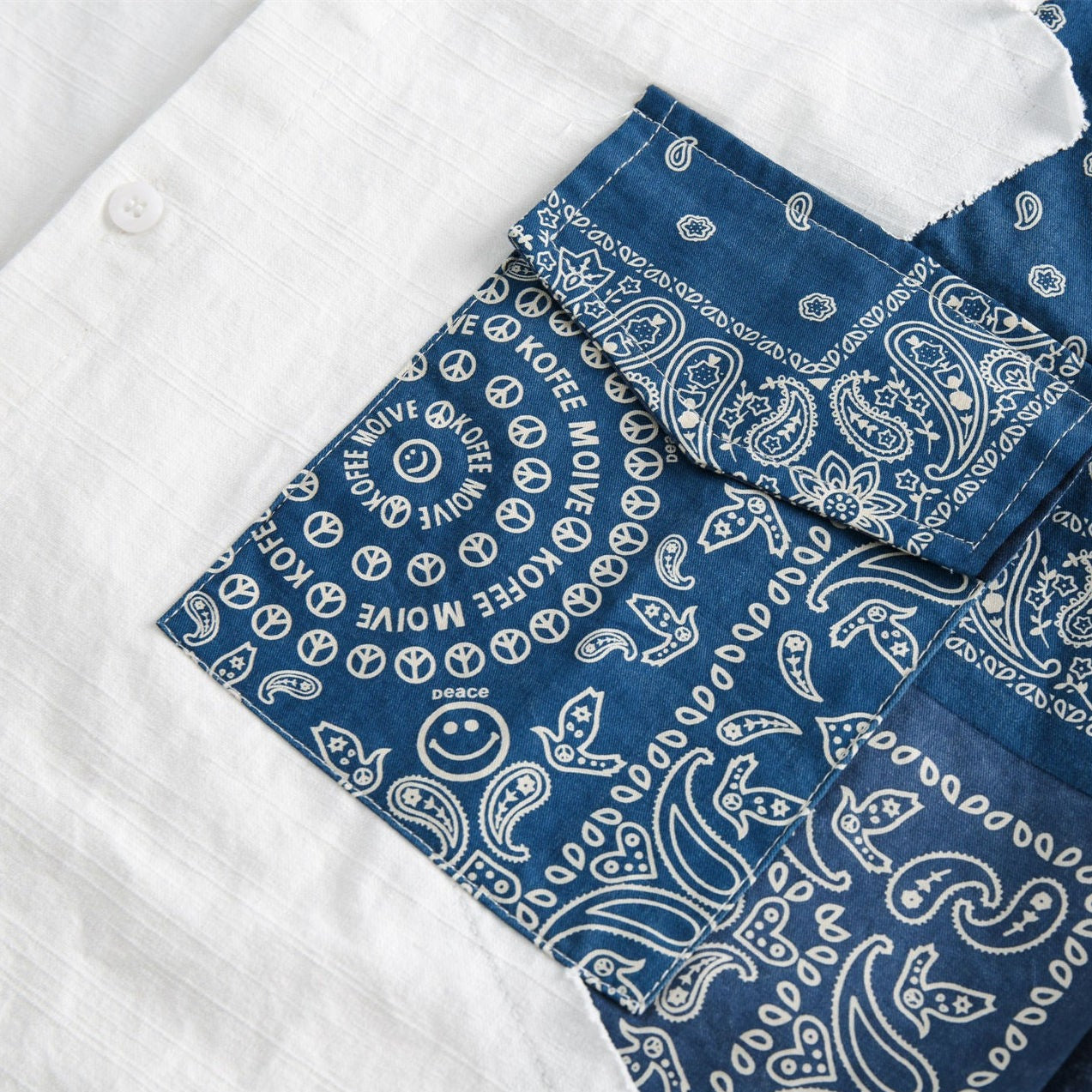 Irregular Paisley Print Cotton Short Sleeve Shirt