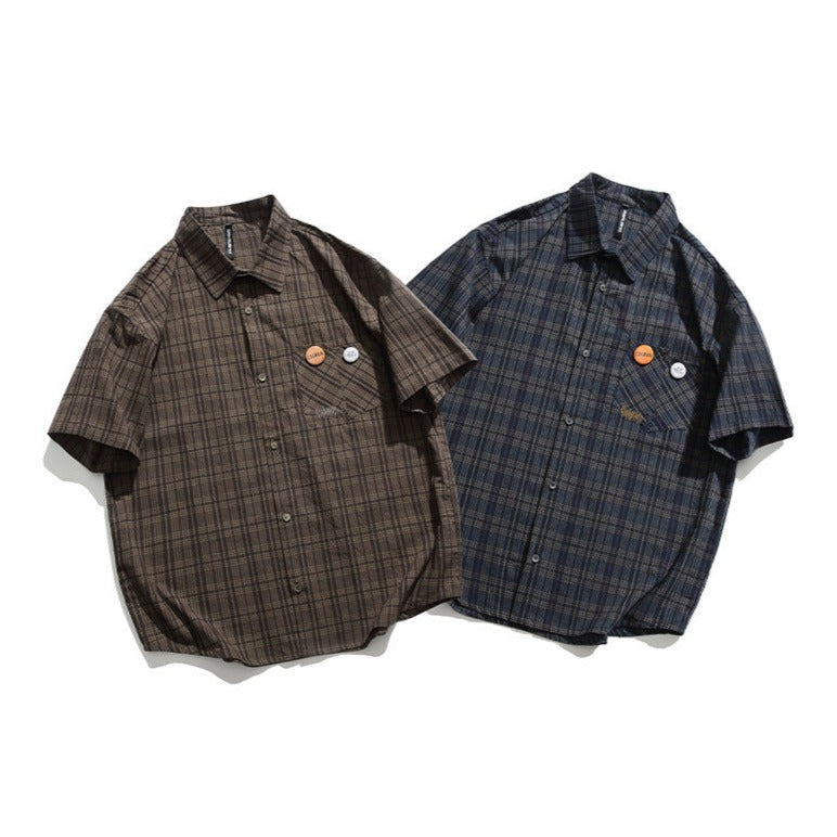 cityboy cotton short sleeve plaid casual shirt