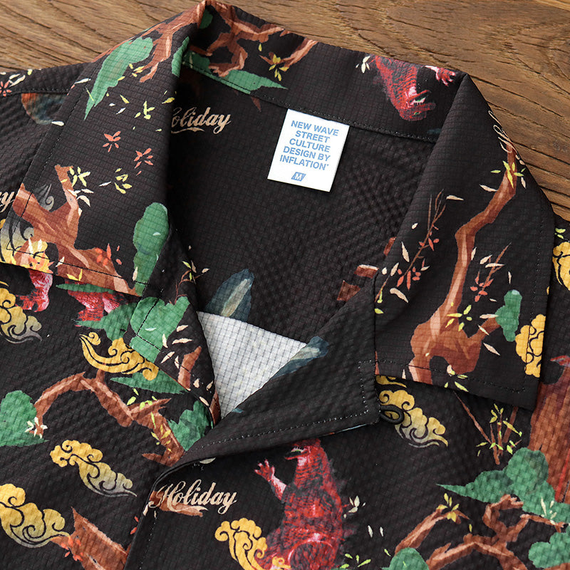 Black Vintage Loose Hawaiian Beach Shirt