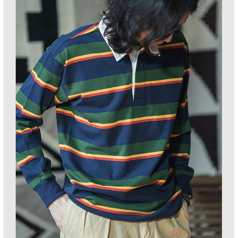 Color scheme switching multi-border polo shirt 3 colors available