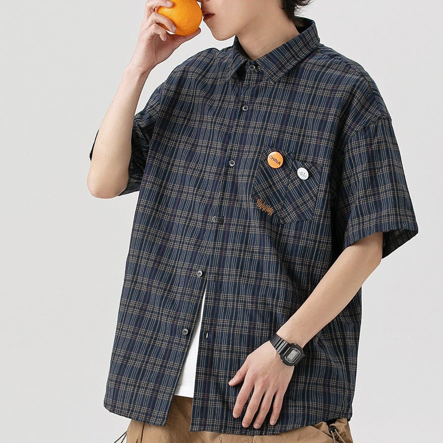 cityboy cotton short sleeve plaid casual shirt