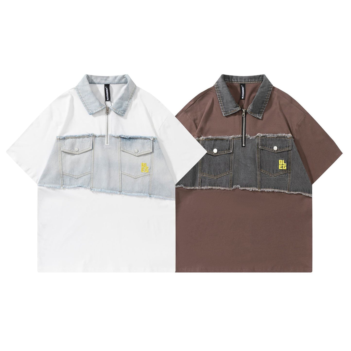 Denim zipper polo shirt
