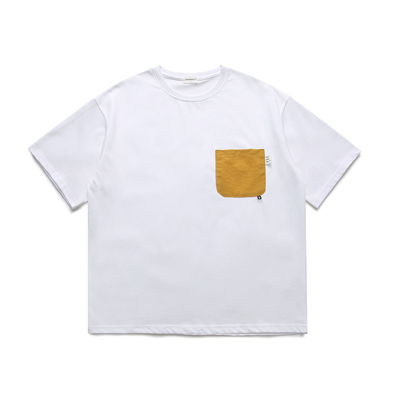 Color-coordinated short-sleeved T-shirt with pocket