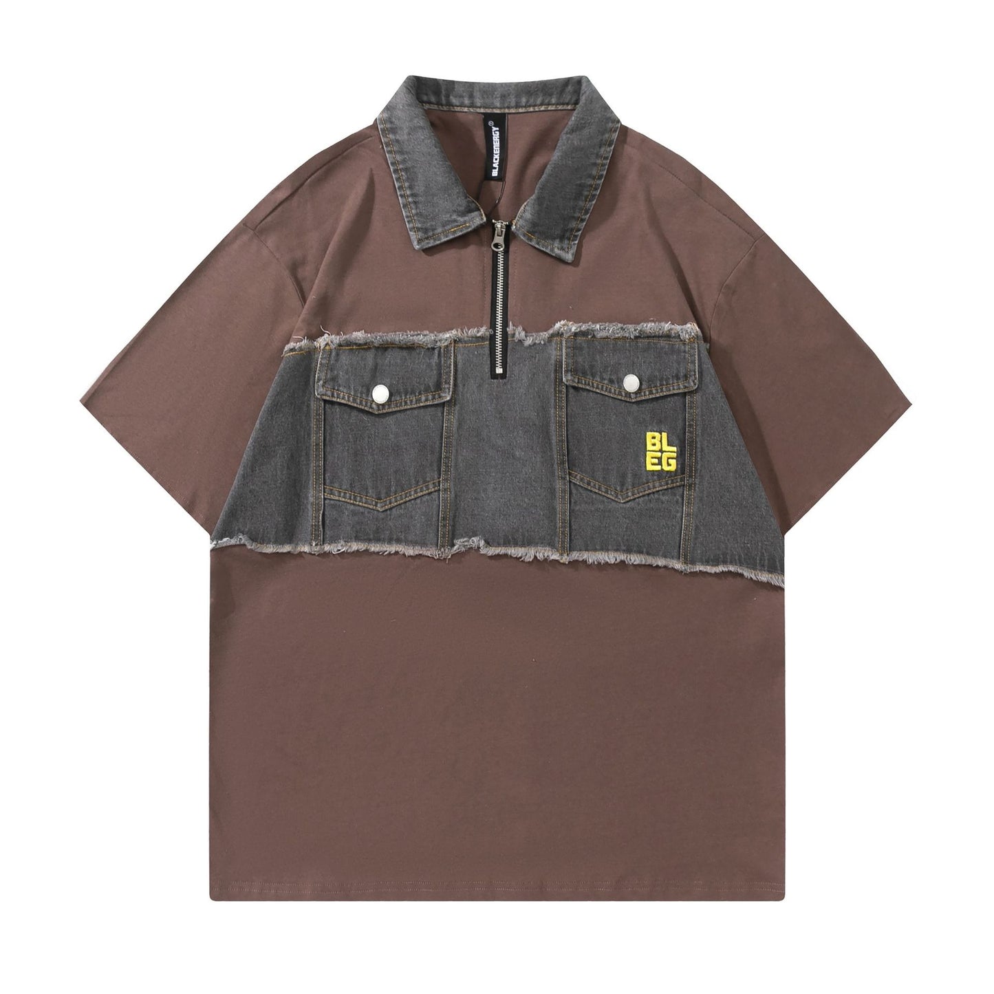 Denim zipper polo shirt