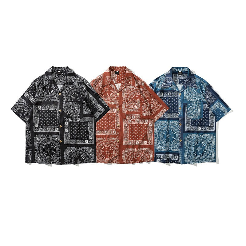 Indigo Dye Ethnic Patchwork Cashew Nut Pattern Shirt