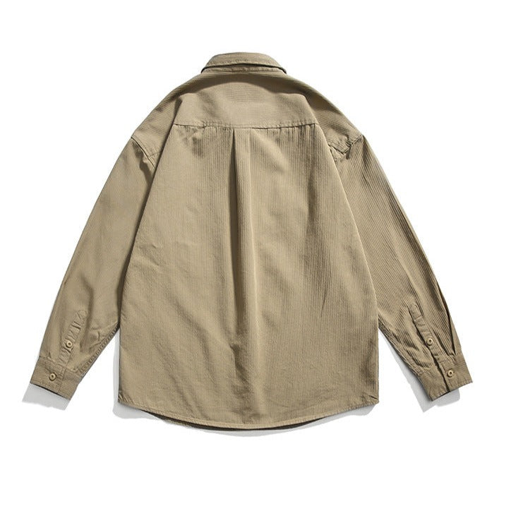 Retro plain pocket long sleeve shirt in four colors