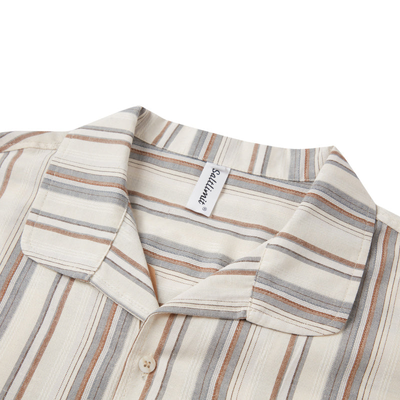 Double welt pocket striped open collar shirt