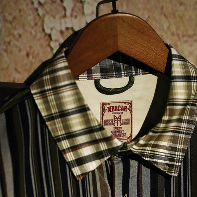 Yarn-dyed multi-stripe and check shirt