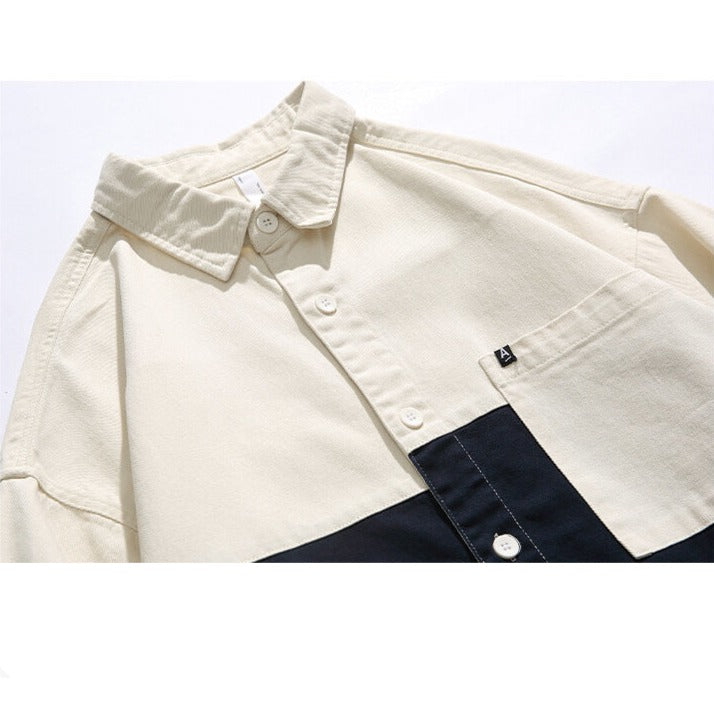 Retro-style pocket long-sleeved shirt