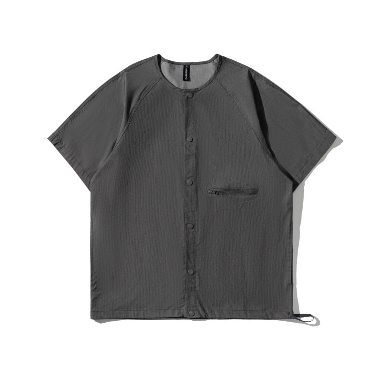 Unique no-collar plain short-sleeved shirt