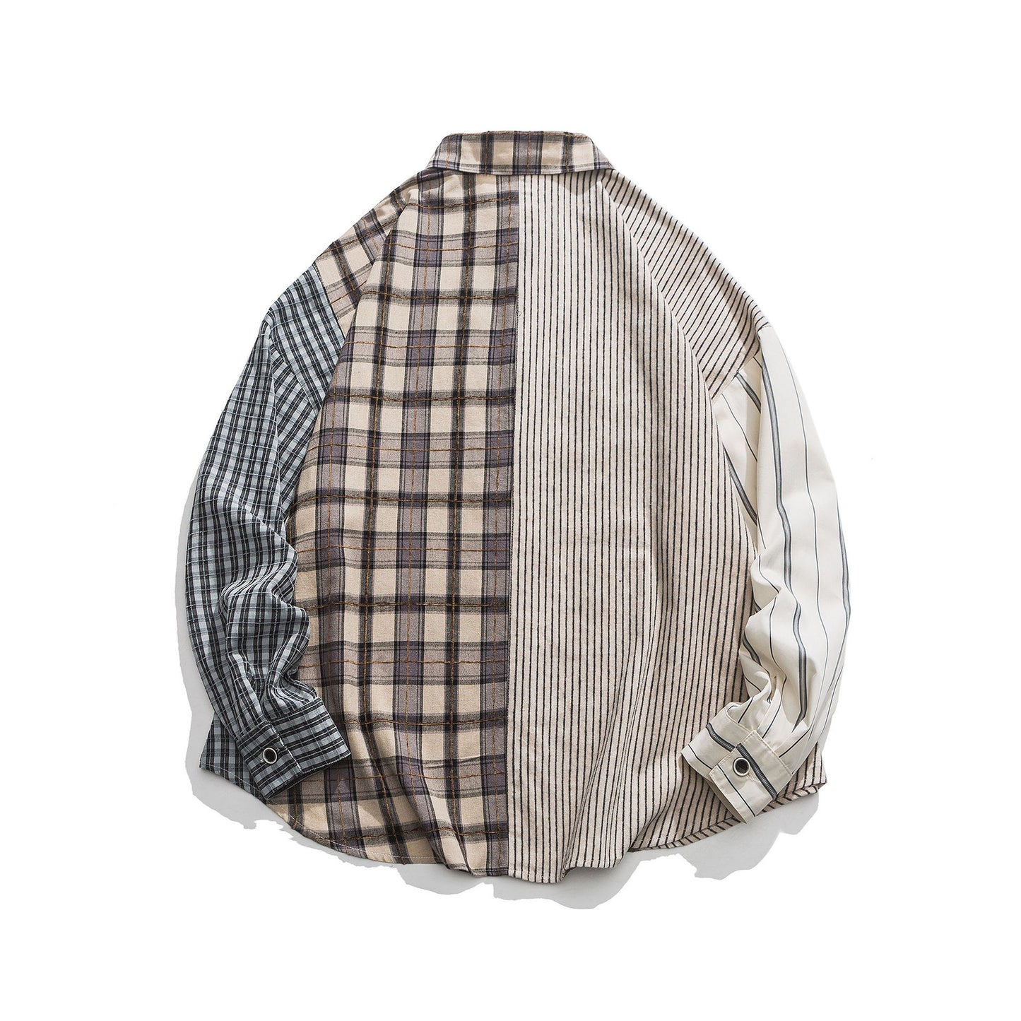 Irregular check pattern striped long sleeve shirt