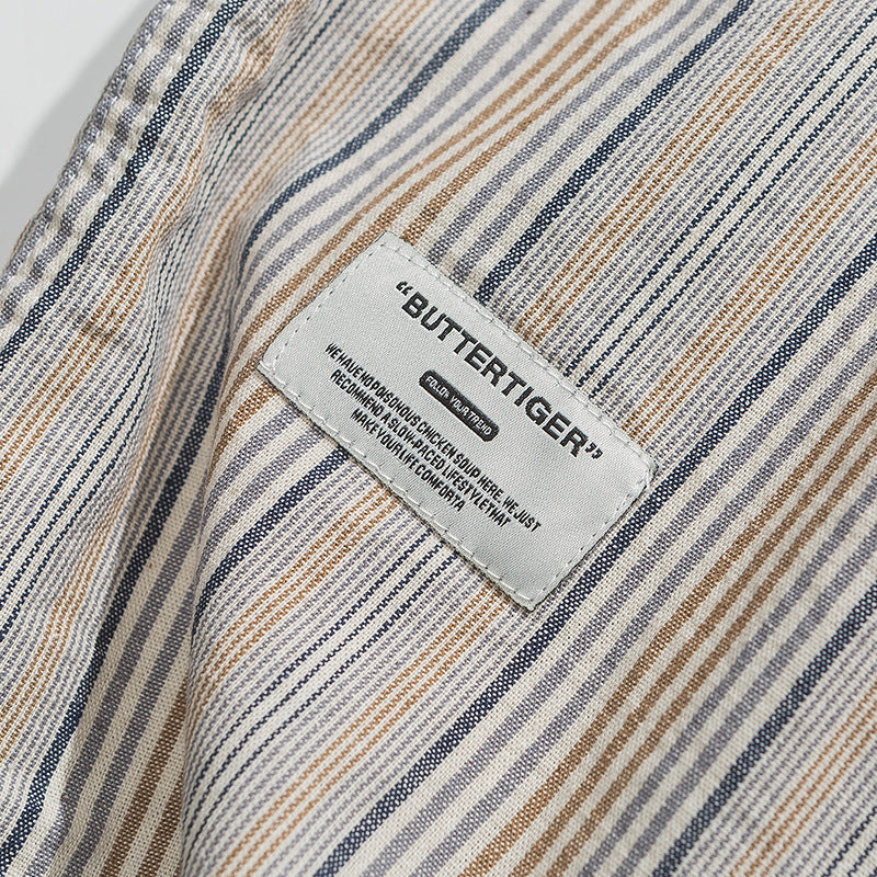 Color scheme patch multi-stripe work shirt