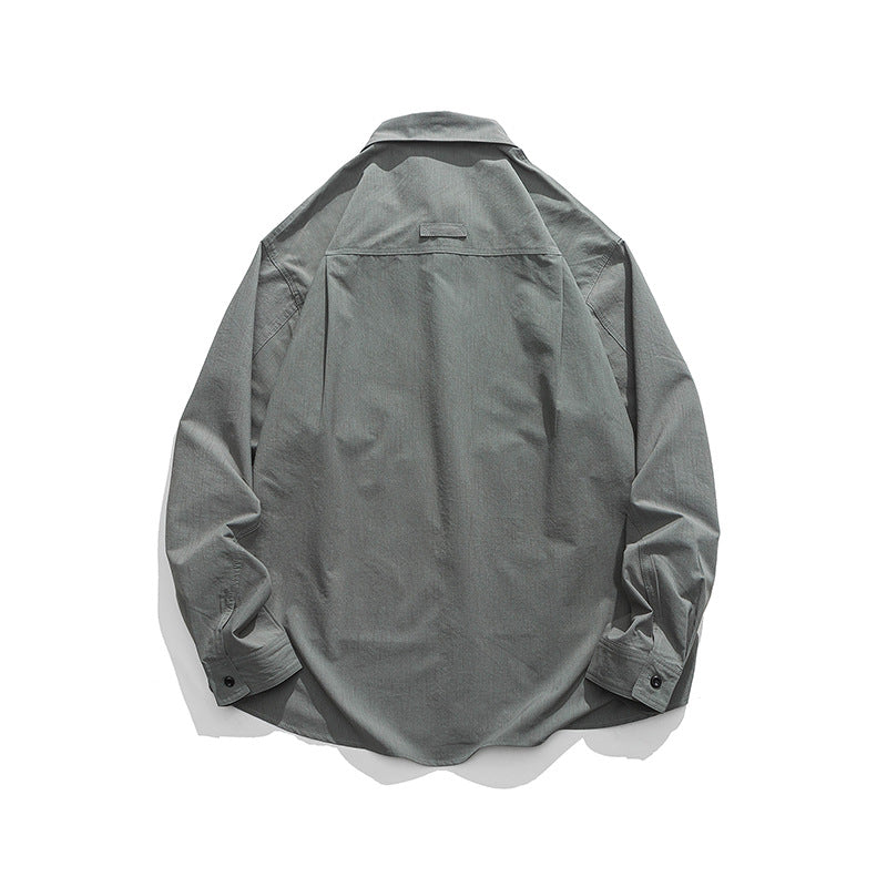 Functional pocket plain retro long sleeve shirt