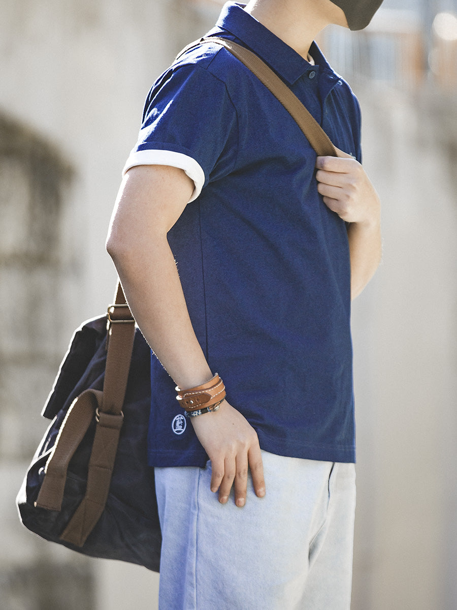 indigo polo shirt
