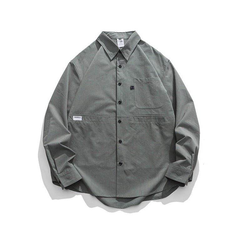 Functional pocket plain retro long sleeve shirt