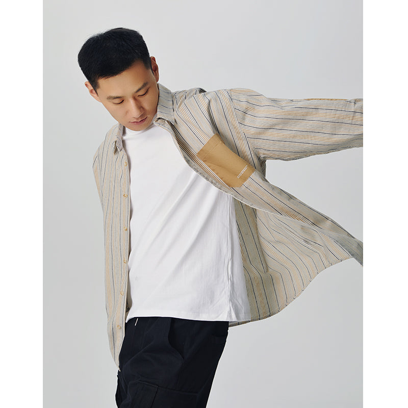 Color scheme patch multi-stripe work shirt
