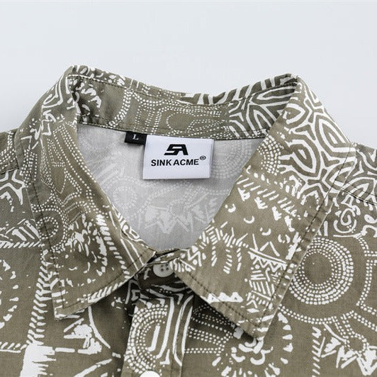 Retro print graffiti short sleeve shirt