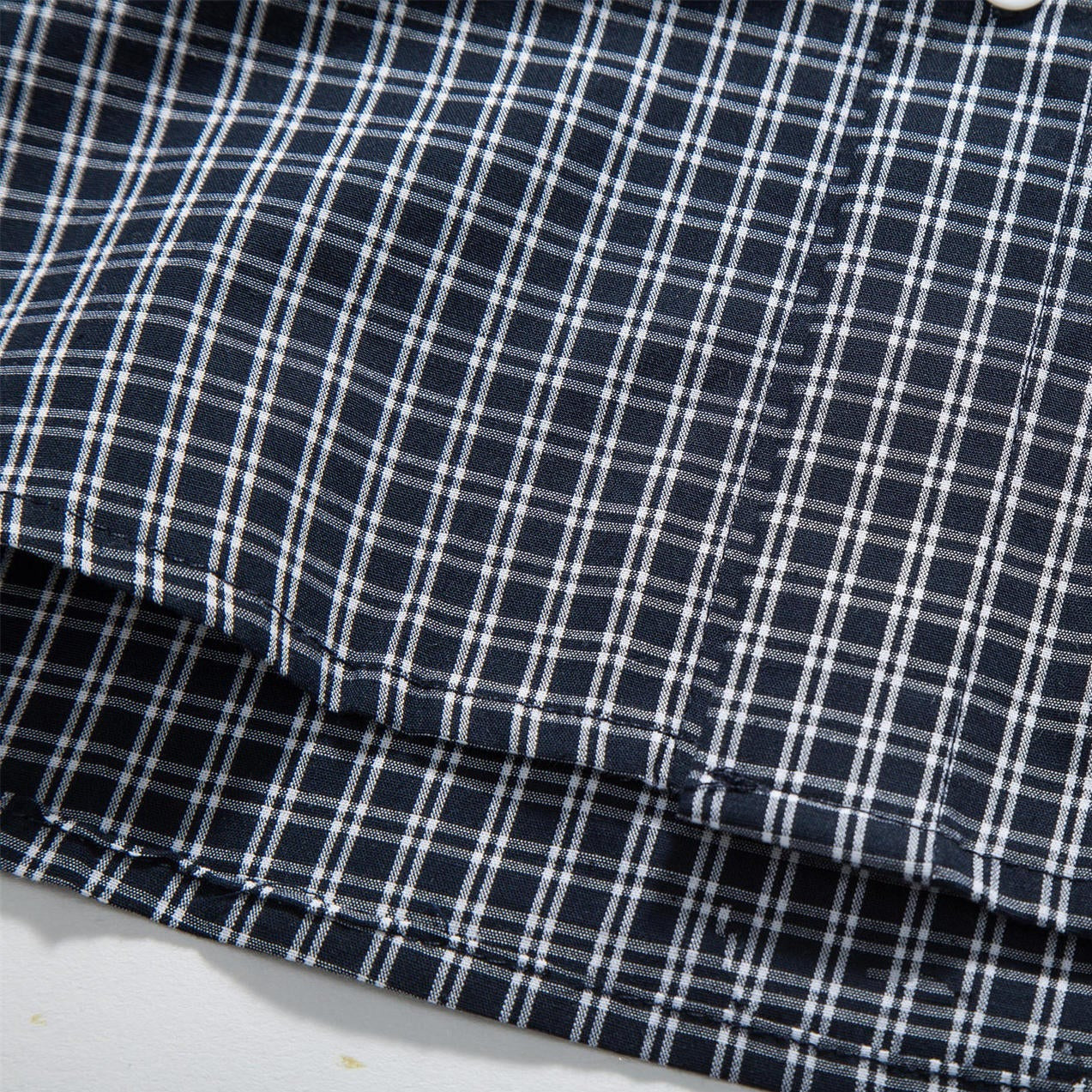 Classic navy check long-sleeved shirt