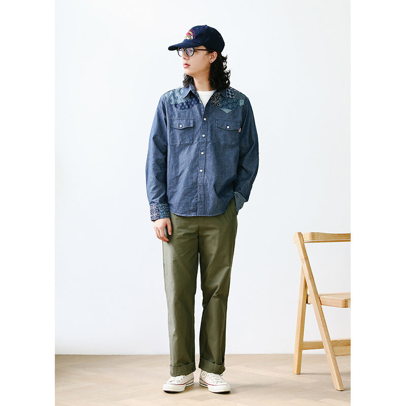 Patchwork Ethnic Denim Work Shirt