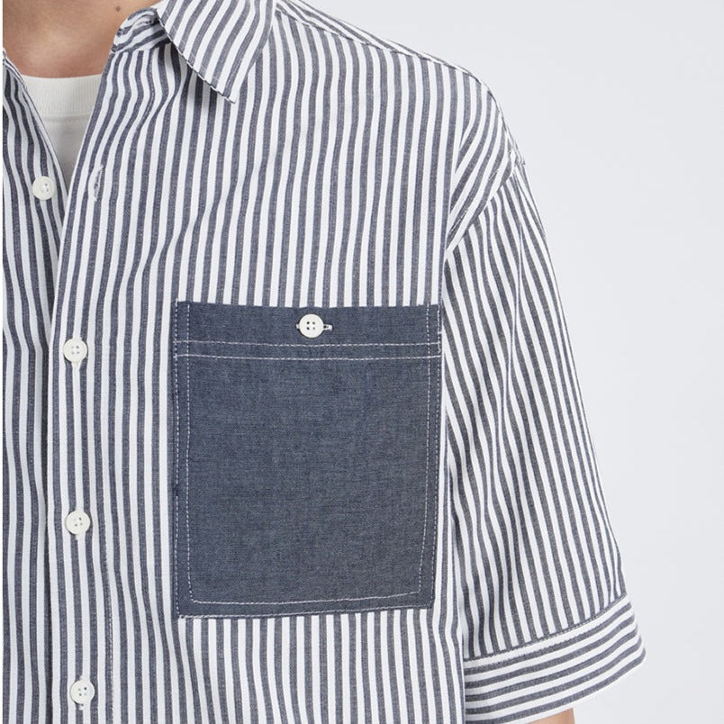 Luxurious striped short sleeve work shirt