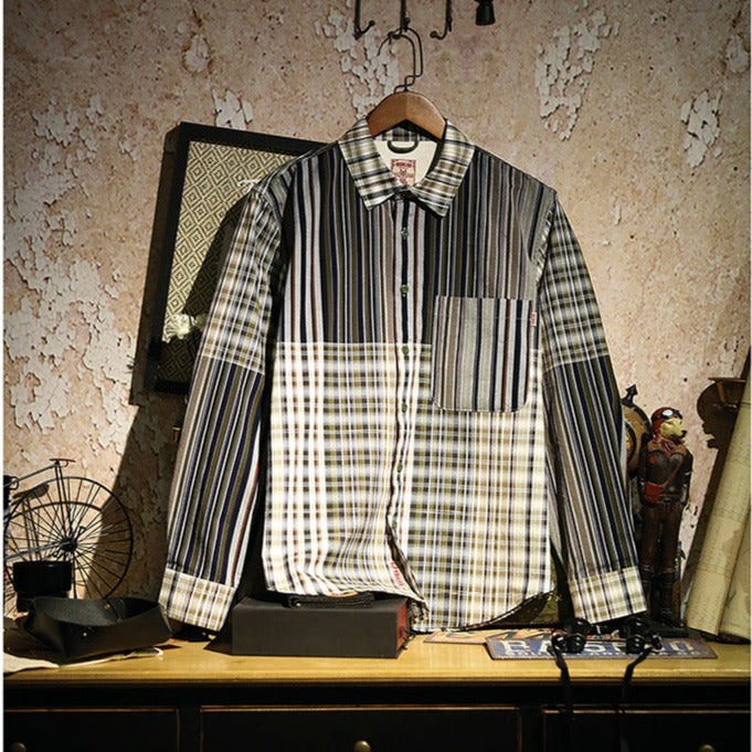 Yarn-dyed multi-stripe and check shirt