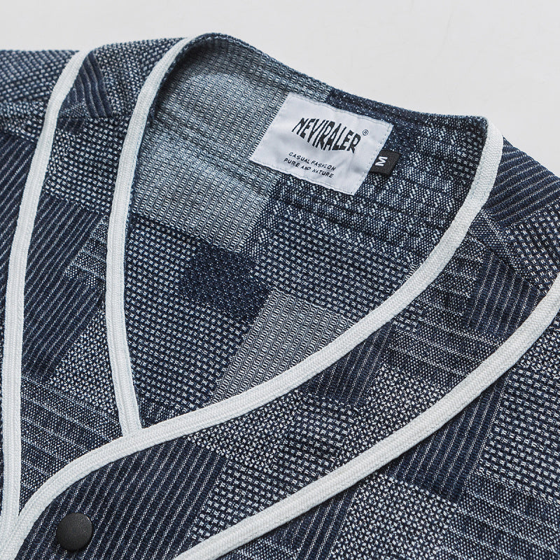 Jacquard Patchwork Denim Baseball Shirt