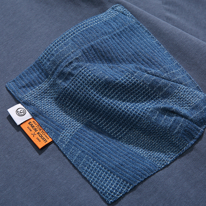 Jacquard Denim Pocket Short Sleeve T-Shirt