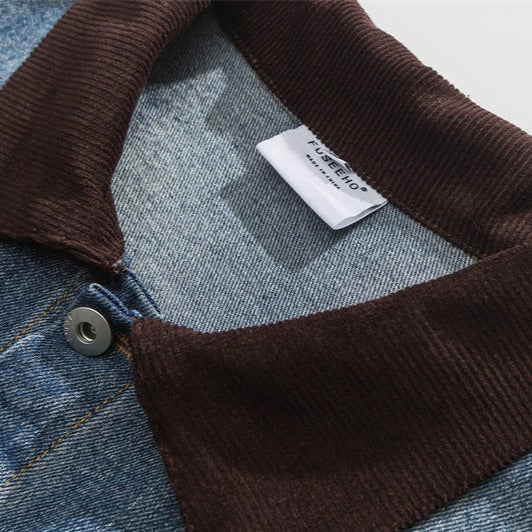 Corduroy switching multi-pocket denim jacket