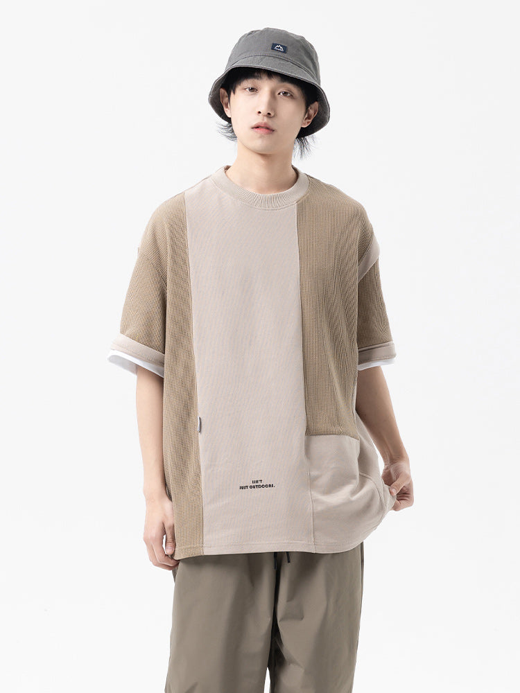 ワッフルパッチワーク 配色切替Tシャツ