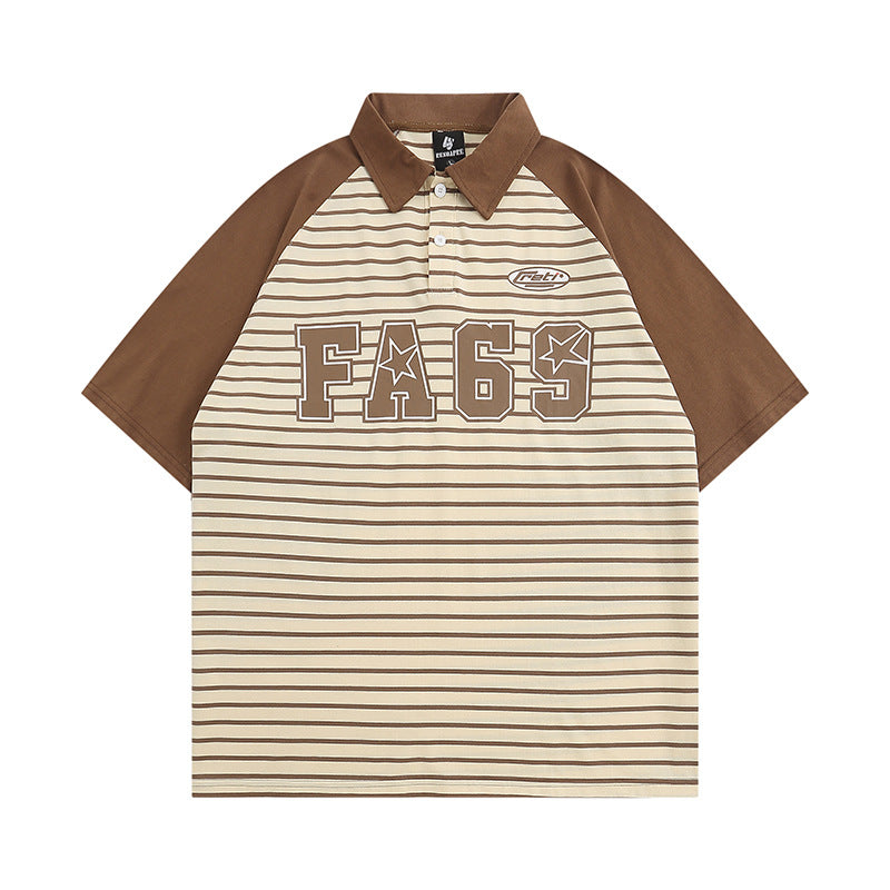 Retro color-striped polo shirt