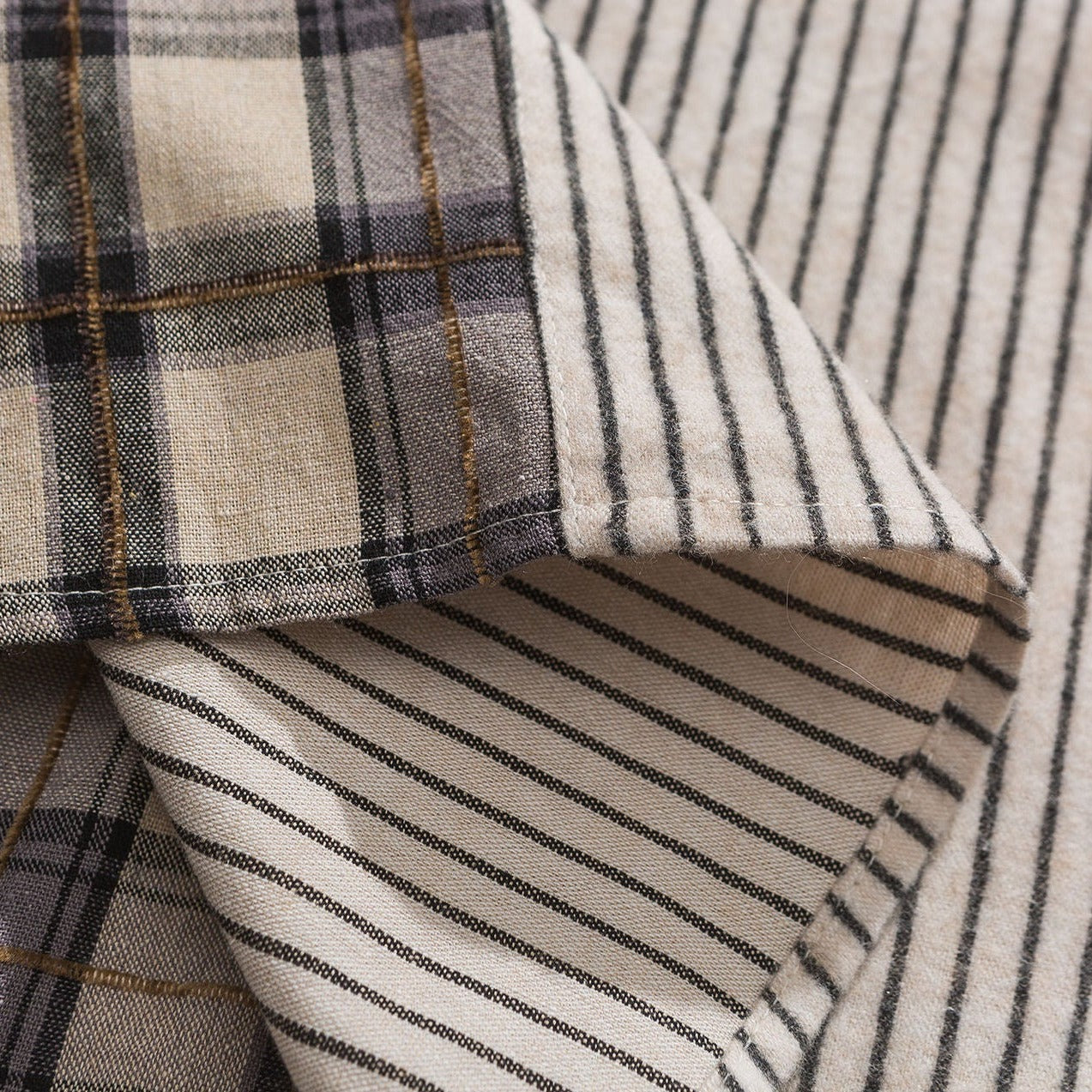 Irregular check pattern striped long sleeve shirt
