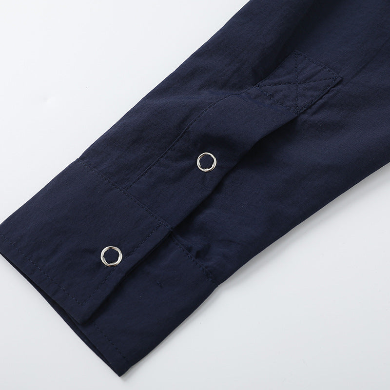 Fashionable plain long-sleeved shirt with pocket