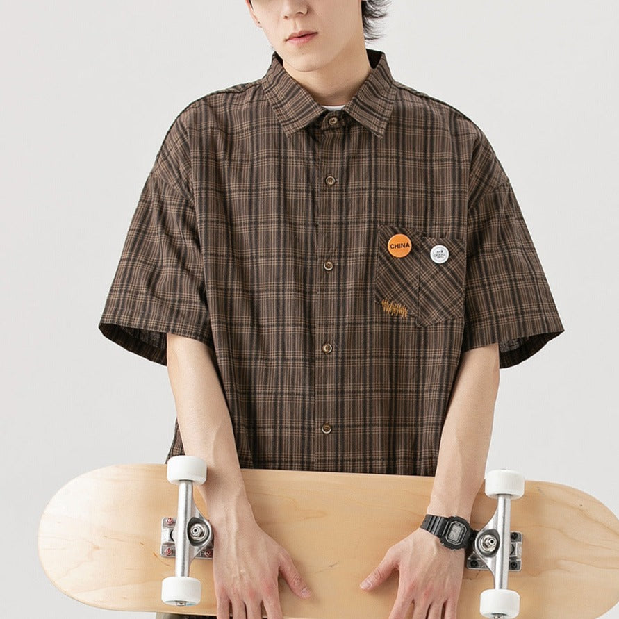 cityboy cotton short sleeve plaid casual shirt