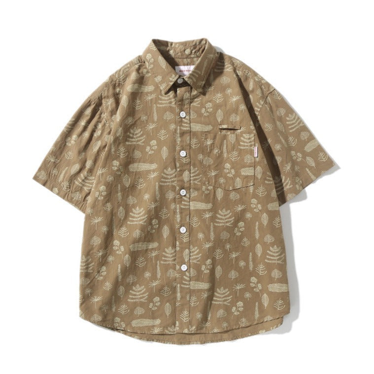 Plant and flower print long sleeve shirt