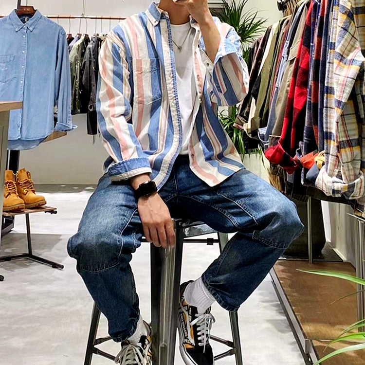 Colorful striped cotton denim shirt