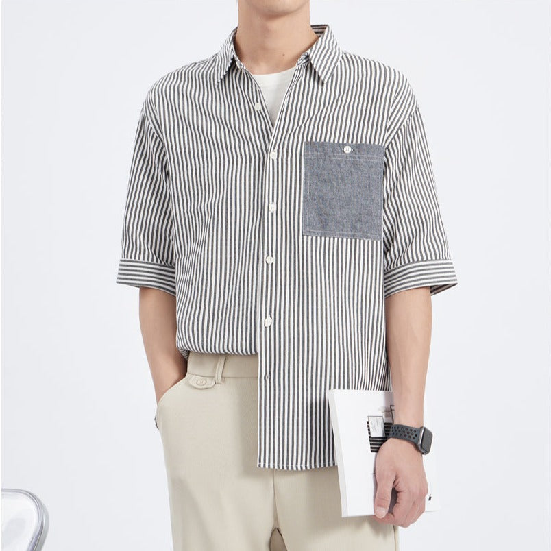Luxurious striped short sleeve work shirt