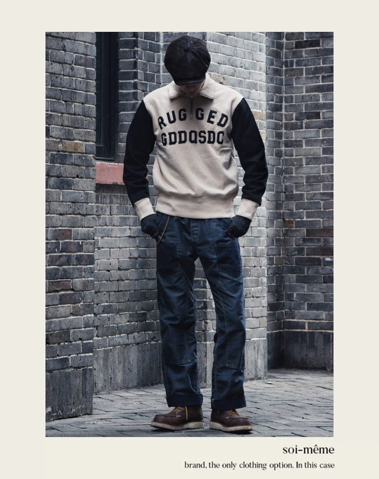 Heavy weight color combination embroidery brushed back hoodie