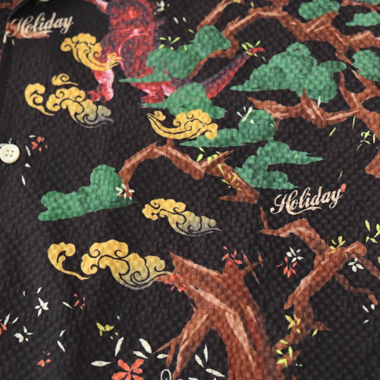 Black Vintage Loose Hawaiian Beach Shirt