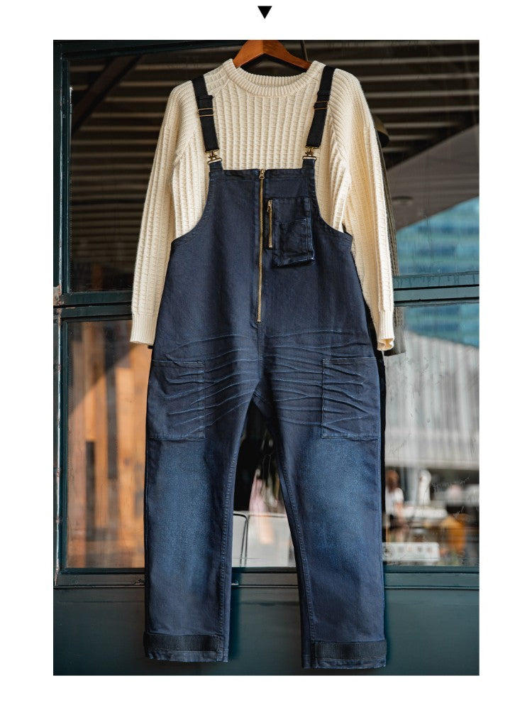 Denim three-dimensional beard processing deck overalls