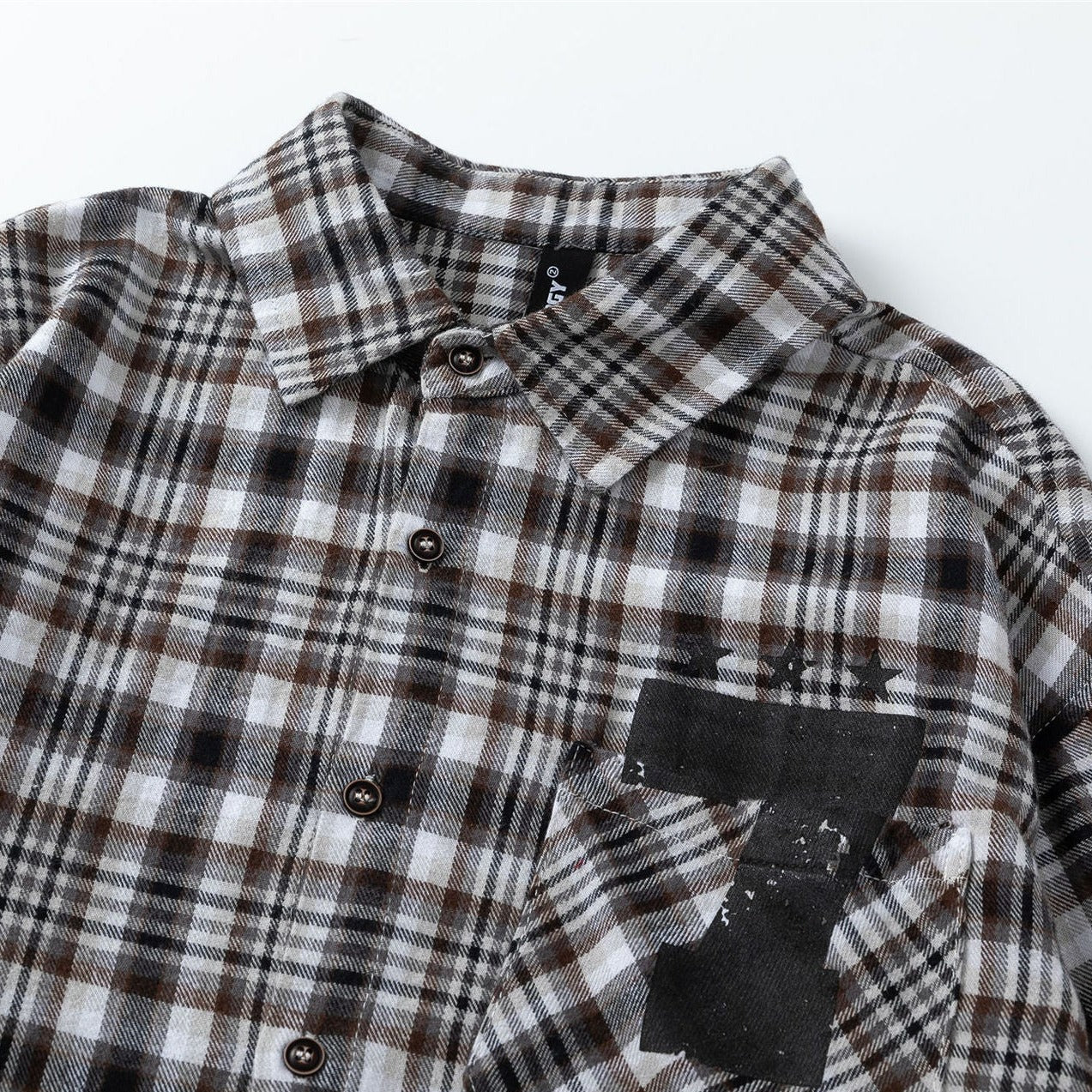 Classic check pattern alphabet and number long-sleeved shirt