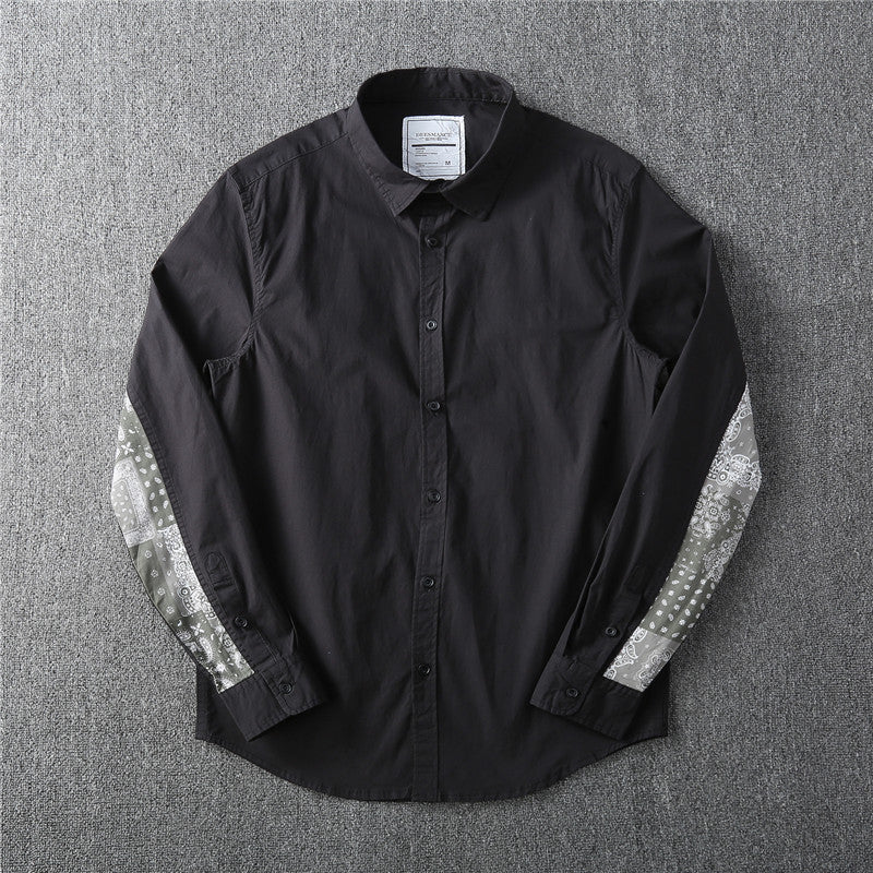 Elbow paisley pattern patchwork long sleeve shirt
