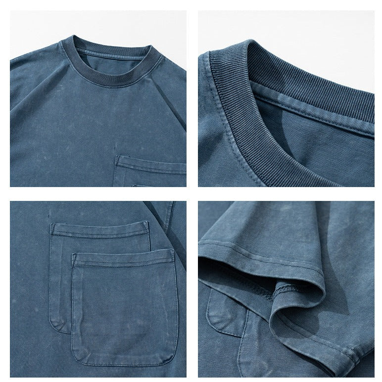 Drop shoulder short sleeve pocket T-shirt