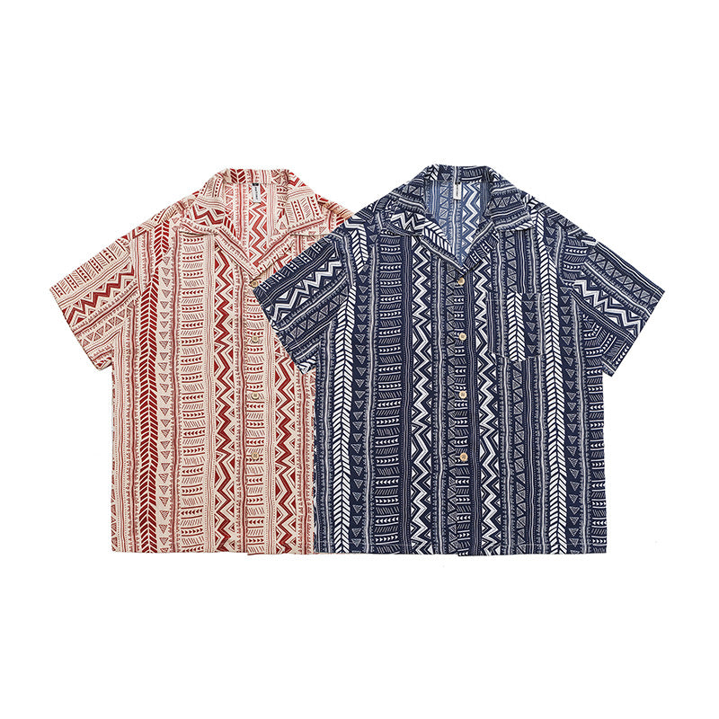 Ethnic pattern Cuban shirt 2 colors