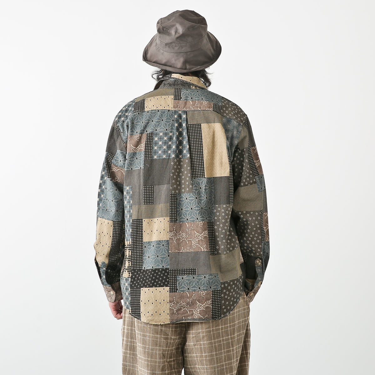 Reconstruction Yarn-dyed boro patchwork shirt
