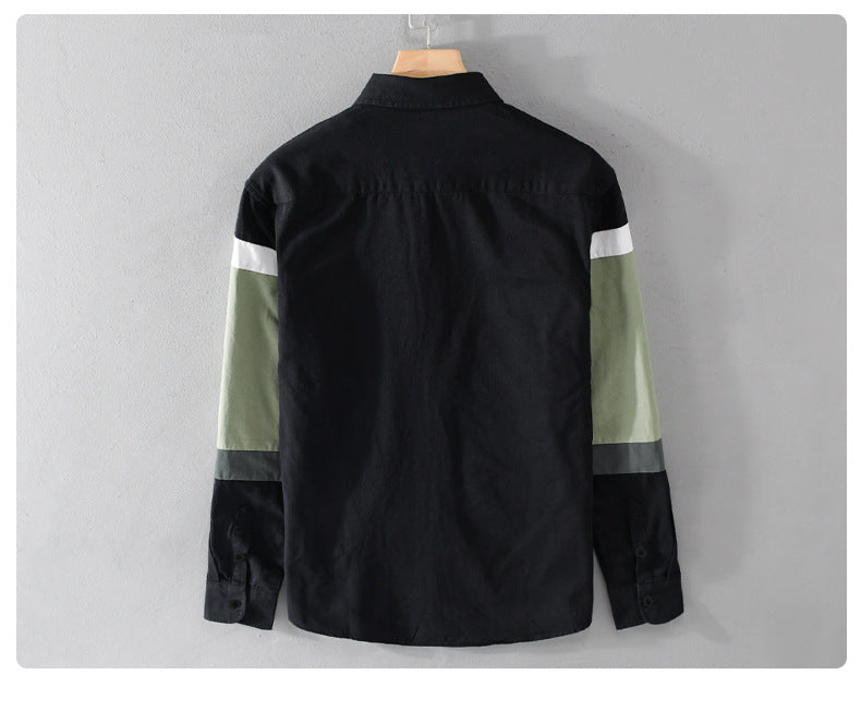 Easy-to-match color-block long-sleeved shirt
