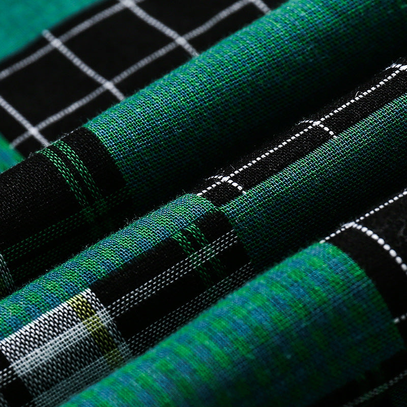 Green Plaid Letter Print Shirt